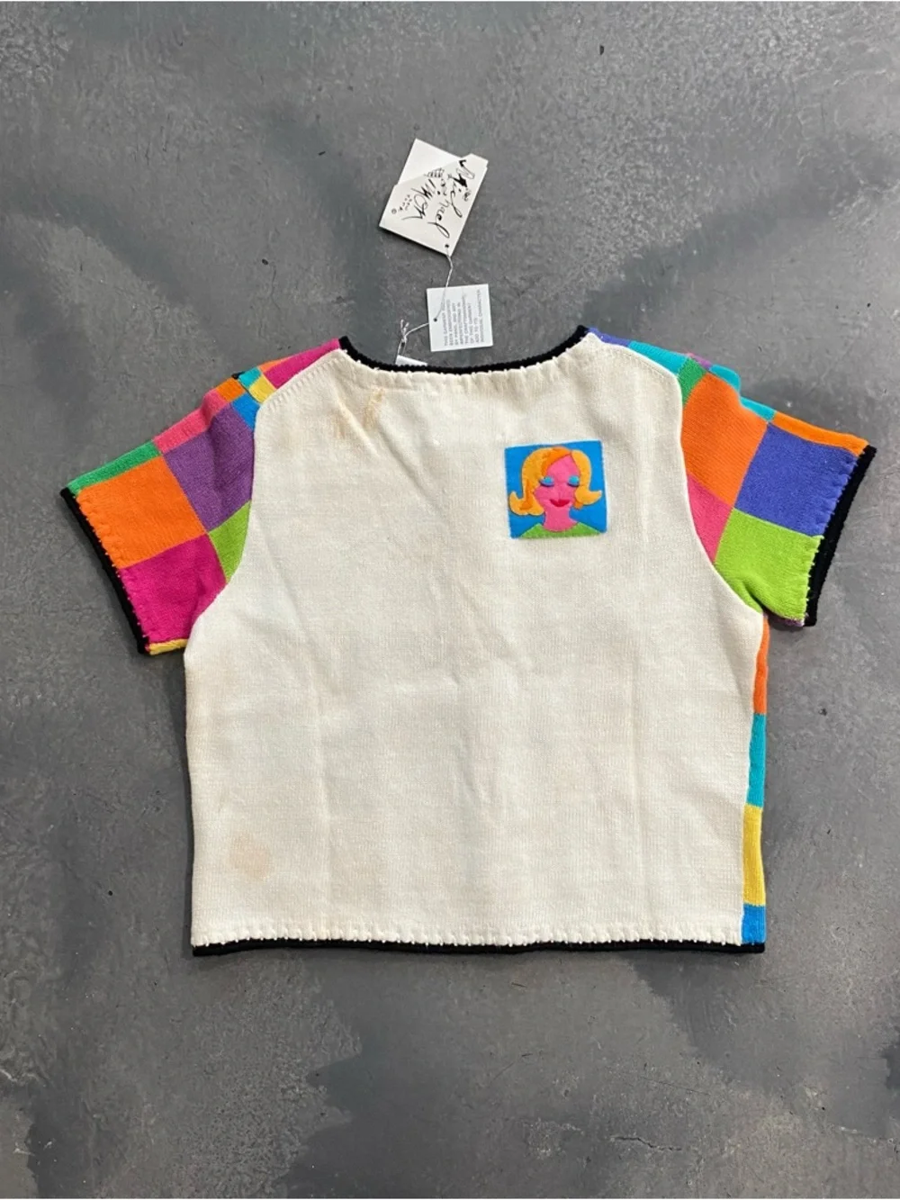 Vtg MICHAEL SIMON NEW YORK WOMENS SWEATER FACE STYLE Pop Art Color Sz M Women’s - Picture 2 of 7